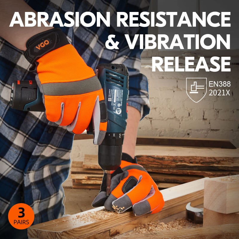 Vgo... 3-Pair Safety Work Gloves, Light Duty Mechanic Gloves (Size M, 3Colors,SL7584) - Image 3